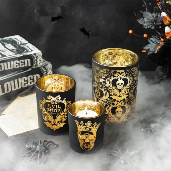 Glitzhome Glitzhome Set Of 3 Halloween Glass Votive/Pillar Candle Holders