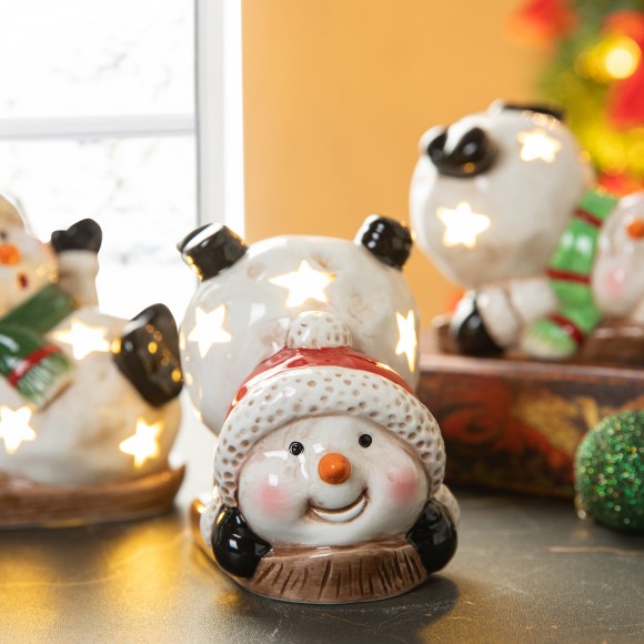 Glitzhome Glitzhome Set Of 3 Lighted Ceramic Snowman Table Decor