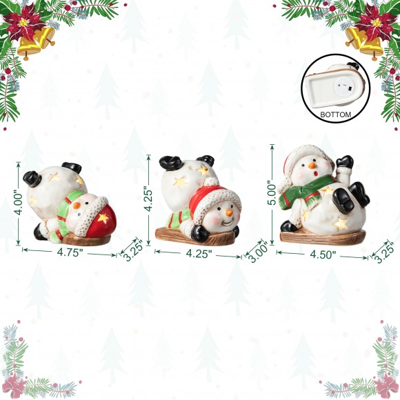 Glitzhome Glitzhome Set Of 3 Lighted Ceramic Snowman Table Decor
