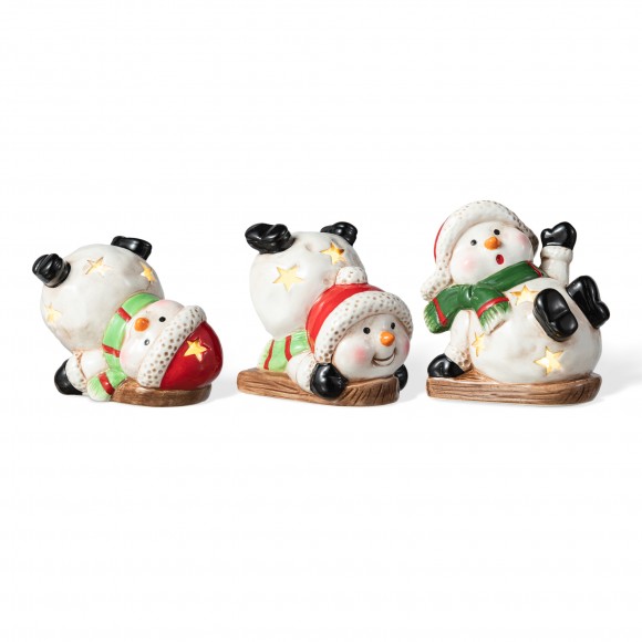 glitzhome Glitzhome Set of 3 Lighted Ceramic Snowman Table Decor