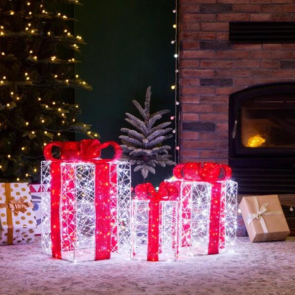 Glitzhome Glitzhome Set Of 3 Lighted Christmas Crystal White 3D Giftbox Outdoor Décor With 855 White LED Lights