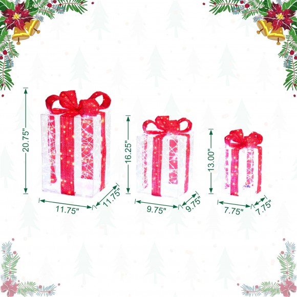 Glitzhome Glitzhome Set Of 3 Lighted Christmas Crystal White 3D Giftbox Outdoor Décor With 855 White LED Lights