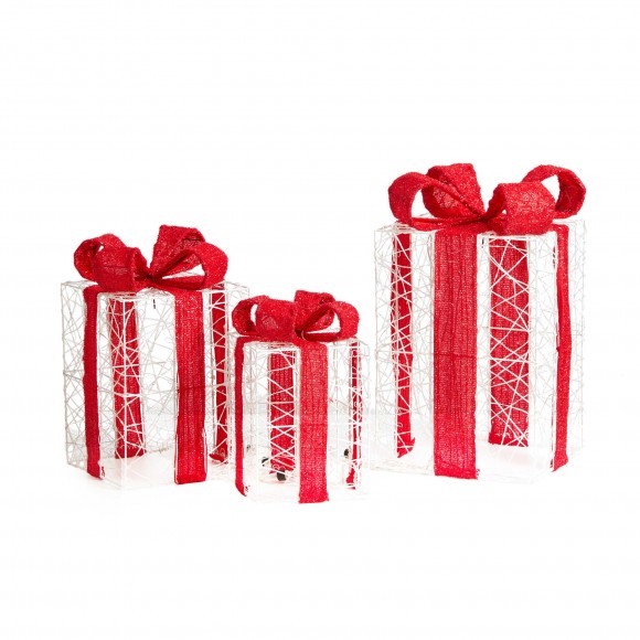 Glitzhome Glitzhome Set Of 3 Lighted Christmas Crystal White 3D Giftbox Outdoor Décor With 855 White LED Lights