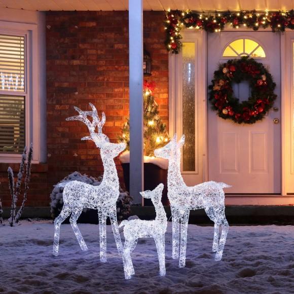 Glitzhome Glitzhome Set Of 3 Lighted Christmas Crystal White 3D Reindeer Outdoor Décor With 240 White LED Lights (KD)