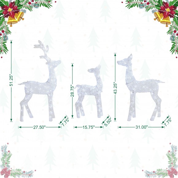 Glitzhome Glitzhome Set Of 3 Lighted Christmas Crystal White 3D Reindeer Outdoor Décor With 240 White LED Lights (KD)