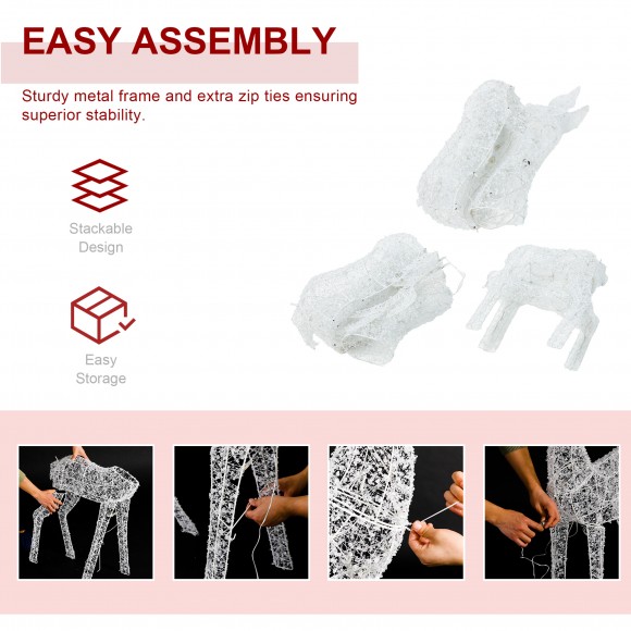 Glitzhome Glitzhome Set Of 3 Lighted Christmas Crystal White 3D Reindeer Outdoor Décor With 240 White LED Lights (KD)