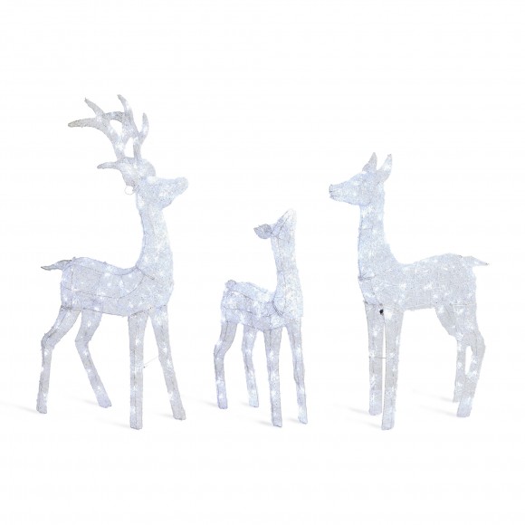 glitzhome Glitzhome Set of 3 Lighted Christmas Crystal White 3D Reindeer Outdoor Décor with 240 White LED Lights (KD)