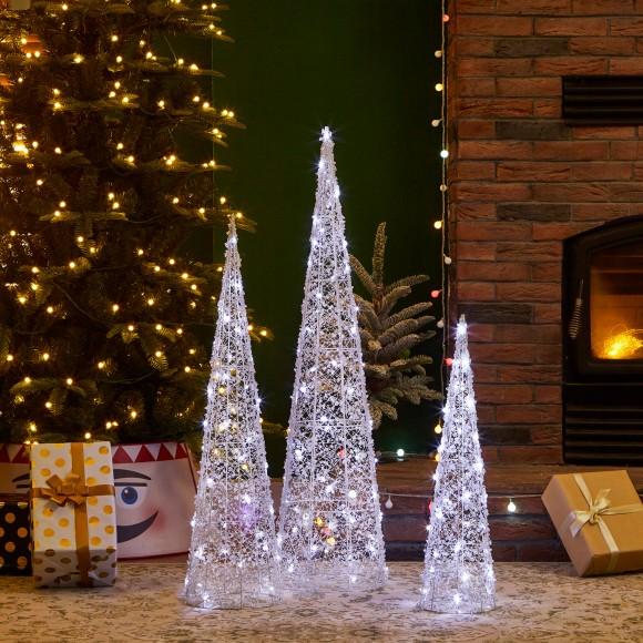 Glitzhome Glitzhome Set Of 3 Lighted Christmas Crystal White Cone Tree With 130 White LED Lights