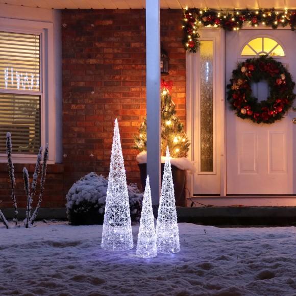 Glitzhome Glitzhome Set Of 3 Lighted Christmas Crystal White Cone Tree With 130 White LED Lights