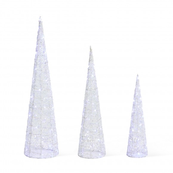 glitzhome Glitzhome Set of 3 Lighted Christmas Crystal White Cone Tree with 130 White LED Lights