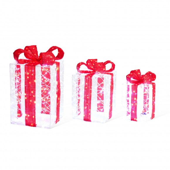 glitzhome Glitzhome Set of 3 Lighted Christmas Crystal White 3D Giftbox Outdoor Décor with 855 White LED Lights