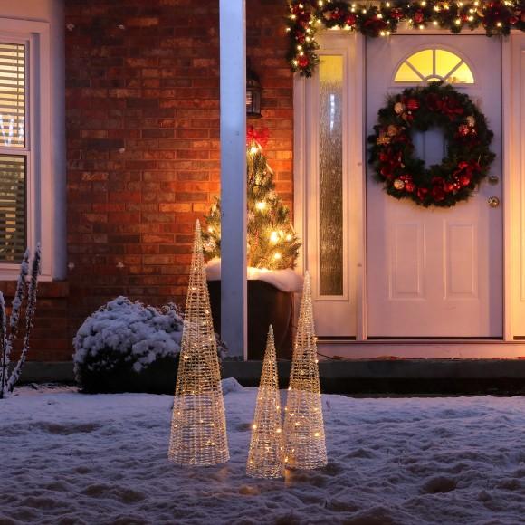 Glitzhome Glitzhome Set Of 3 Lighted Christmas Plastic Champagne Gold Cone Tree With 65 Warm White LED Lights