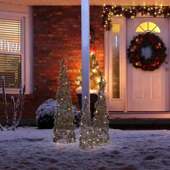 Glitzhome Glitzhome Set Of 3 Lighted Christmas Plastic Cone Tree With 75 Warm White LED Lights