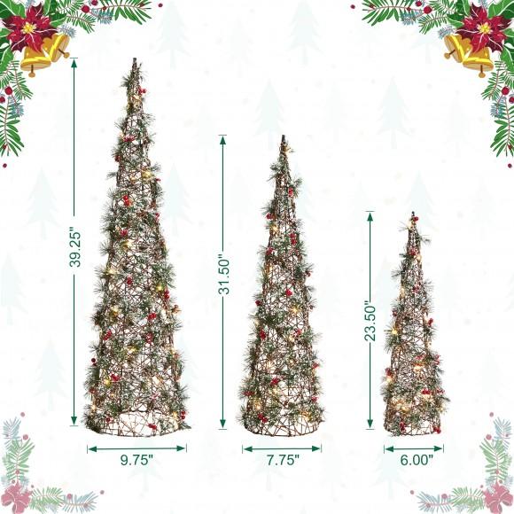 Glitzhome Glitzhome Set Of 3 Lighted Christmas Plastic Cone Tree With 75 Warm White LED Lights