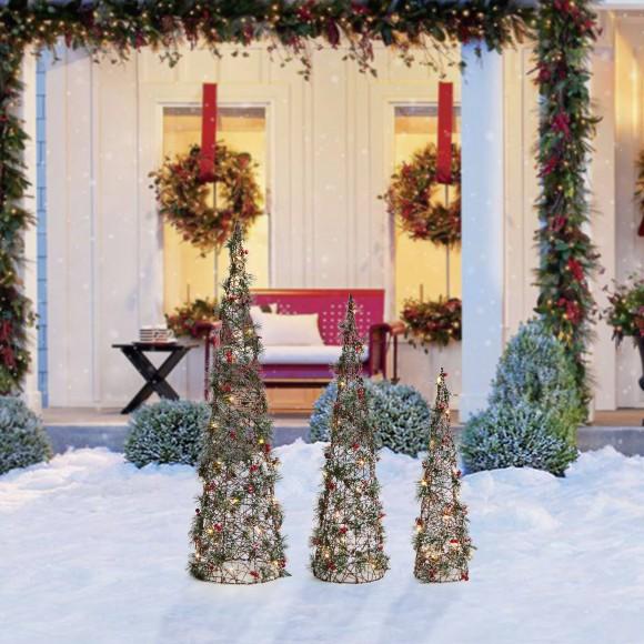 Glitzhome Glitzhome Set Of 3 Lighted Christmas Plastic Cone Tree With 75 Warm White LED Lights