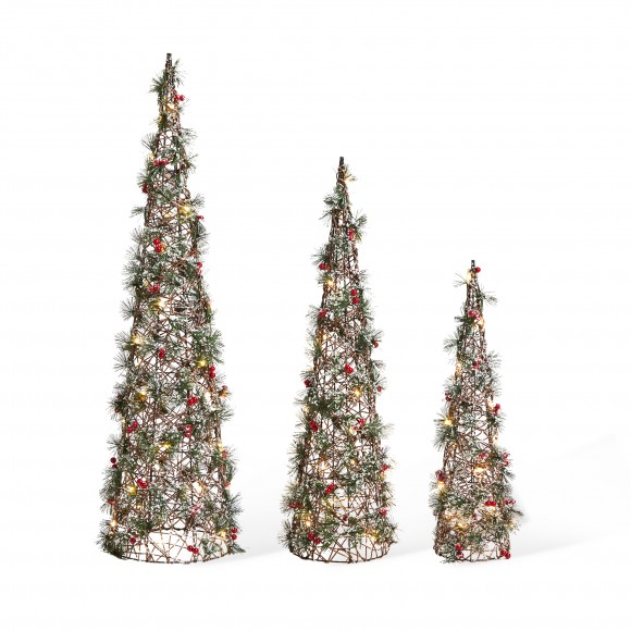 glitzhome Glitzhome Set of 3 Lighted Christmas Plastic Cone Tree with 75 Warm White LED Lights