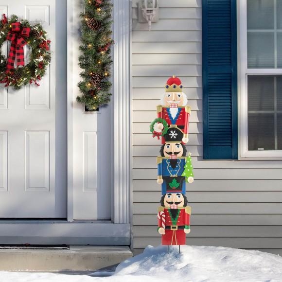 Glitzhome Glitzhome Set Of 3 Metal Nutcracker Yard Stake Or Standing Decor Or Wall Decor (Three Function)