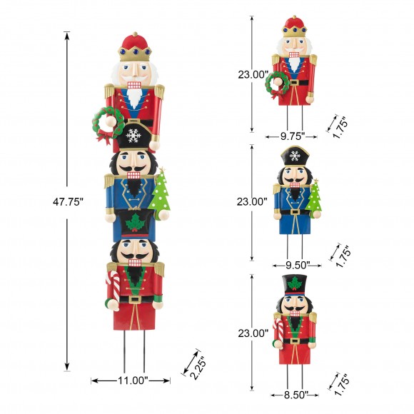 Glitzhome Glitzhome Set Of 3 Metal Nutcracker Yard Stake Or Standing Decor Or Wall Decor (Three Function)