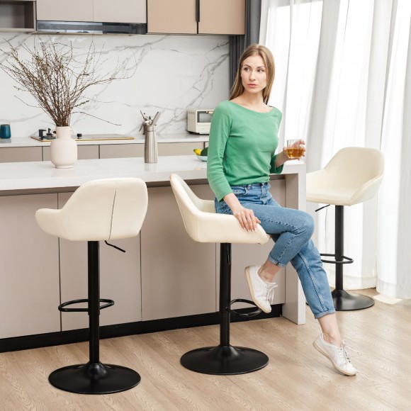Glitzhome Glitzhome Set Of 3 Mid-Century Modern Coconut Milk Leatherette Gaslift Adjustable Swivel Bar Stool