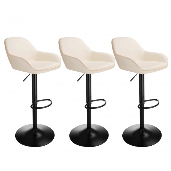 glitzhome Glitzhome Set of 3 Mid-Century Modern Coconut Milk Leatherette Gaslift Adjustable Swivel Bar Stool
