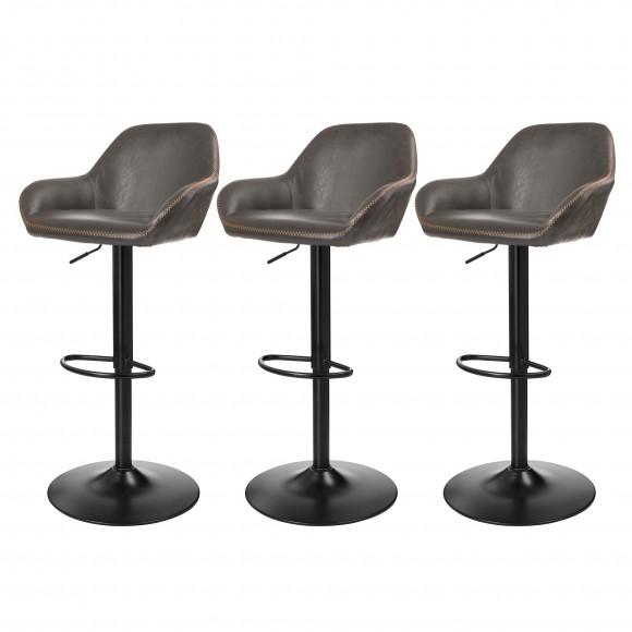 Glitzhome Glitzhome Set Of 3 Mid-Century Modern Gray Leatherette Gaslift Adjustable Swivel Bar Stool