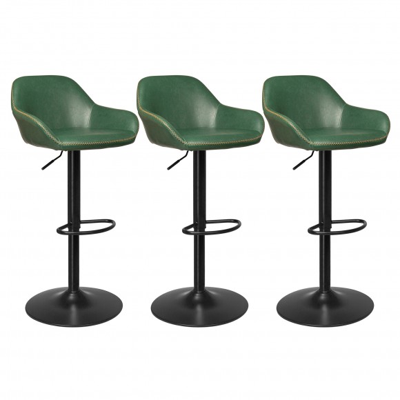 glitzhome Glitzhome Set of 3 Mid-Century Modern Hunter Green Leatherette Gaslift Adjustable Swivel Bar Stool