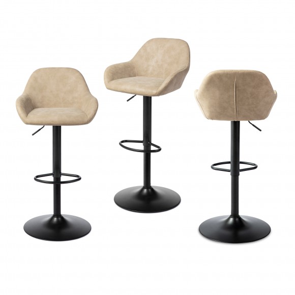 Glitzhome Glitzhome Set Of 3 Mid-Century Modern Khaki Leatherette Gaslift Adjustable Swivel Bar Stool