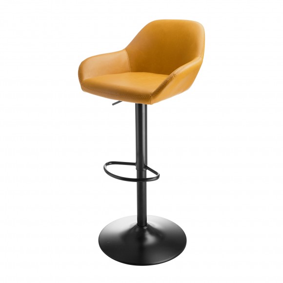 Glitzhome Glitzhome Set Of 3 Mid-Century Modern Mustard Yellow Leatherette Gaslift Adjustable Swivel Bar Stool