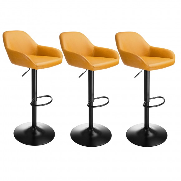 glitzhome Glitzhome Set of 3 Mid-Century Modern Mustard Yellow Leatherette Gaslift Adjustable Swivel Bar Stool