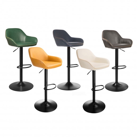 Glitzhome Glitzhome Set Of 3 Mid-Century Modern Navy Blue Leatherette Gaslift Adjustable Swivel Bar Stool