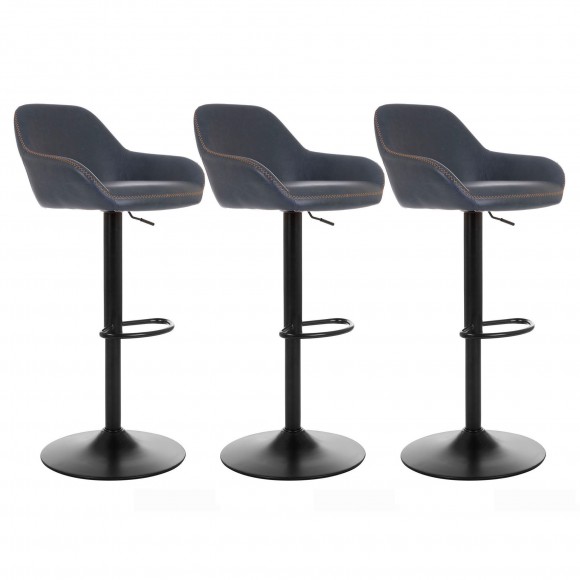 glitzhome Glitzhome Set of 3 Mid-Century Modern Navy Blue Leatherette Gaslift Adjustable Swivel Bar Stool
