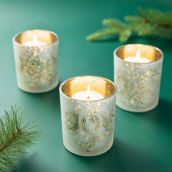 Glitzhome Glitzhome Set Of 3 Nativity Glass Votive/Pillar Candle Holders