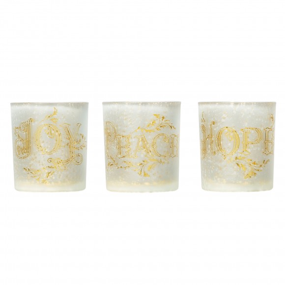 Glitzhome Glitzhome Set Of 3 Nativity Glass Votive/Pillar Candle Holders