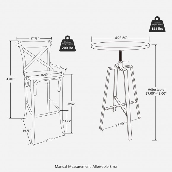 Glitzhome Glitzhome Set Of 3 Pub Table Set - Industrial Modern Adjustable Round Bar Table With Walnut Veneer Top And Rustic Steel Bar Stools