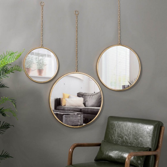Glitzhome Glitzhome Set Of 3 Regency Modern Gold Metal Chains Hanging Mirrors