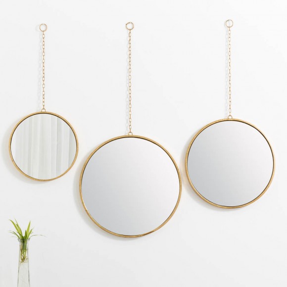 Glitzhome Glitzhome Set Of 3 Regency Modern Gold Metal Chains Hanging Mirrors