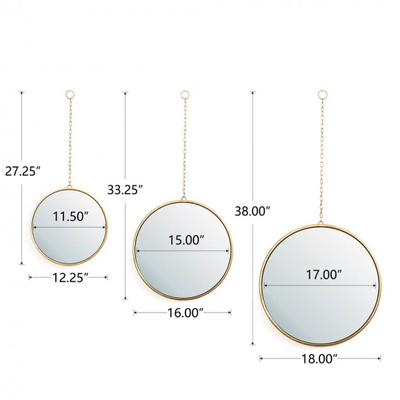 Glitzhome Glitzhome Set Of 3 Regency Modern Gold Metal Chains Hanging Mirrors