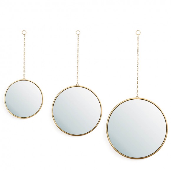 glitzhome Glitzhome Set of 3 Regency Modern Gold Metal Chains Hanging Mirrors