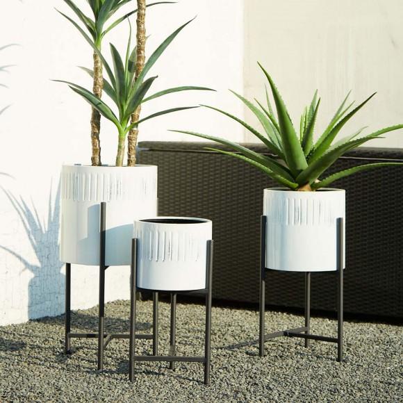 Glitzhome Glitzhome Set Of 3 Washed White Metal Plant Stands