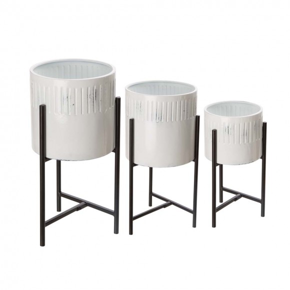 glitzhome Glitzhome Set of 3 Washed White Metal Plant Stands