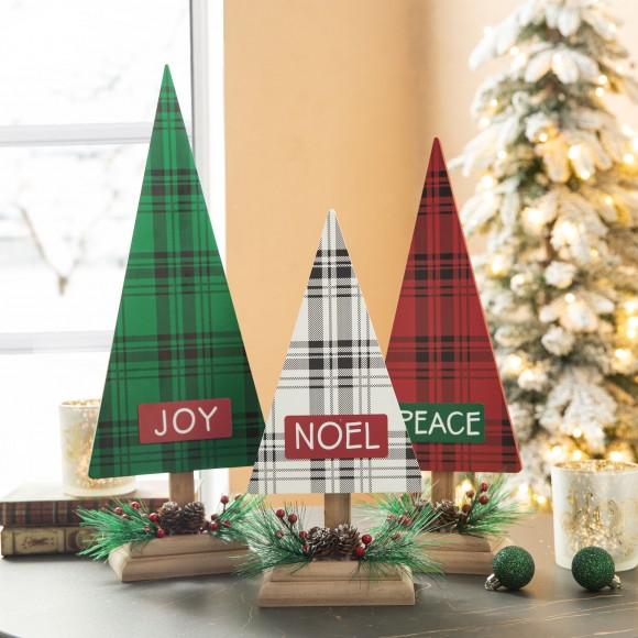 Glitzhome Glitzhome Set Of 3 Wooden Christmas Plaid Table Tree