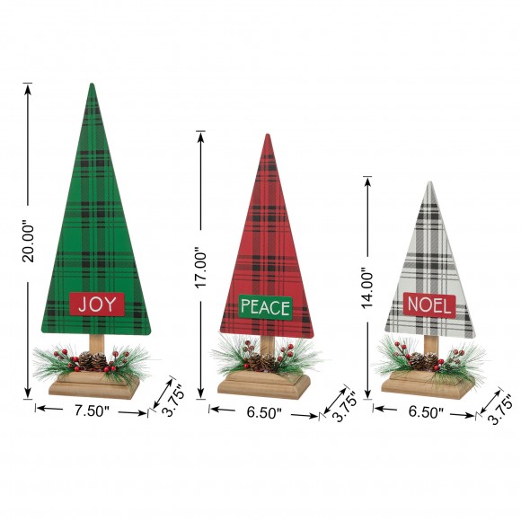 Glitzhome Glitzhome Set Of 3 Wooden Christmas Plaid Table Tree