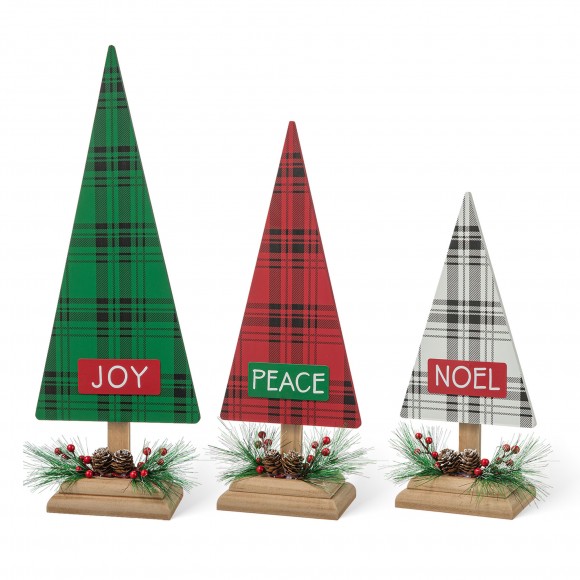 glitzhome Glitzhome Set of 3 Wooden Christmas Plaid Table Tree
