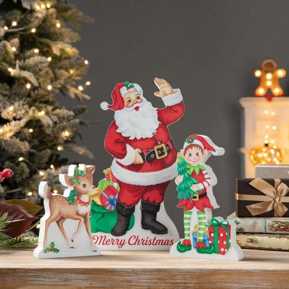 Glitzhome Glitzhome Set Of 3 Wooden Christmas Santa ELF Reindeer Table Decor