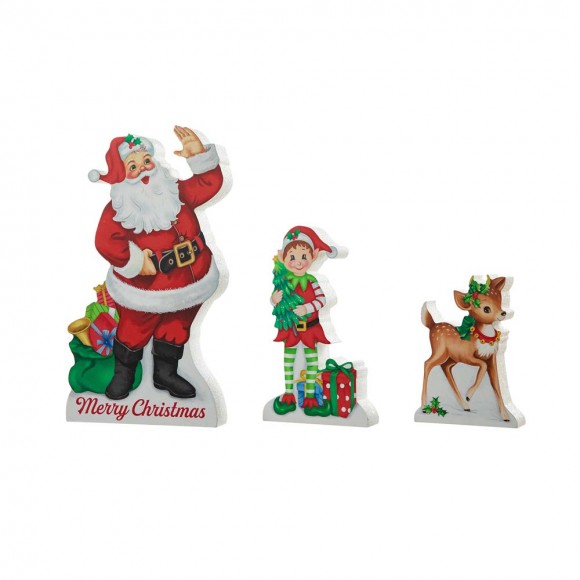 glitzhome Glitzhome Set of 3 Wooden Christmas Santa ELF Reindeer Table Decor