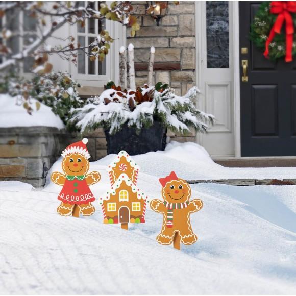 Glitzhome Glitzhome Set Of 3 Wooden Gingerbread Man Yard Stake