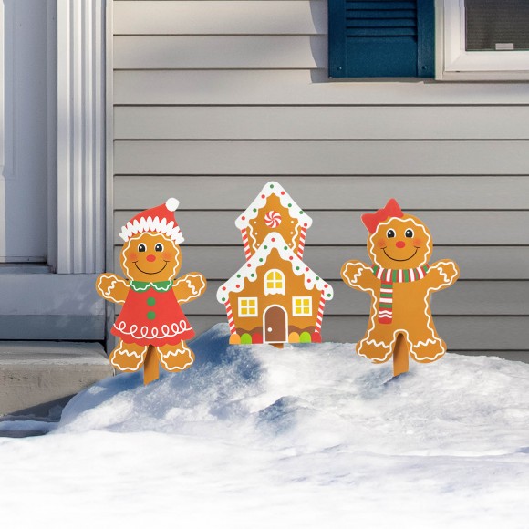 Glitzhome Glitzhome Set Of 3 Wooden Gingerbread Man Yard Stake