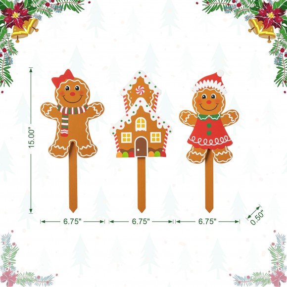 Glitzhome Glitzhome Set Of 3 Wooden Gingerbread Man Yard Stake