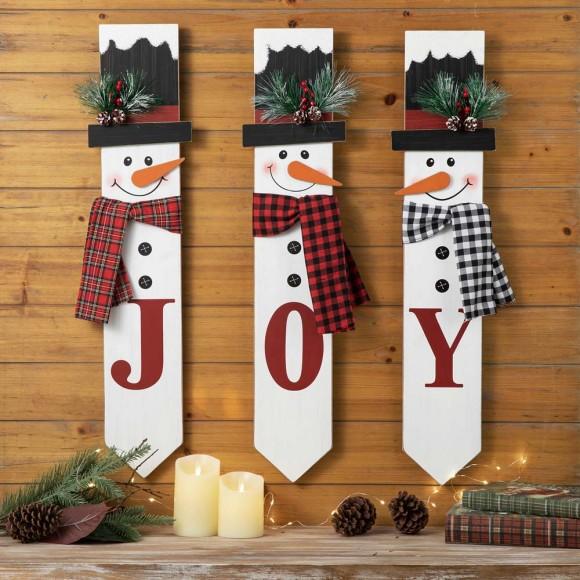 Glitzhome Glitzhome Set Of 3 Wooden & Metal Snowman Yard Stake - JOY