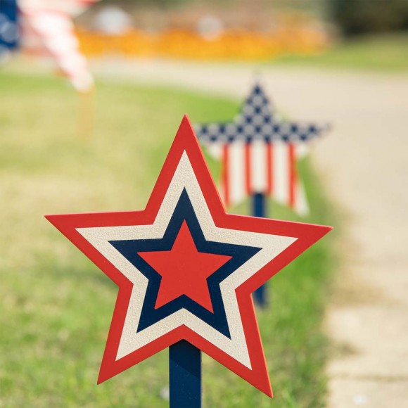 Glitzhome Glitzhome Set Of 3 Wooden Patriotic Star Yard Stakes